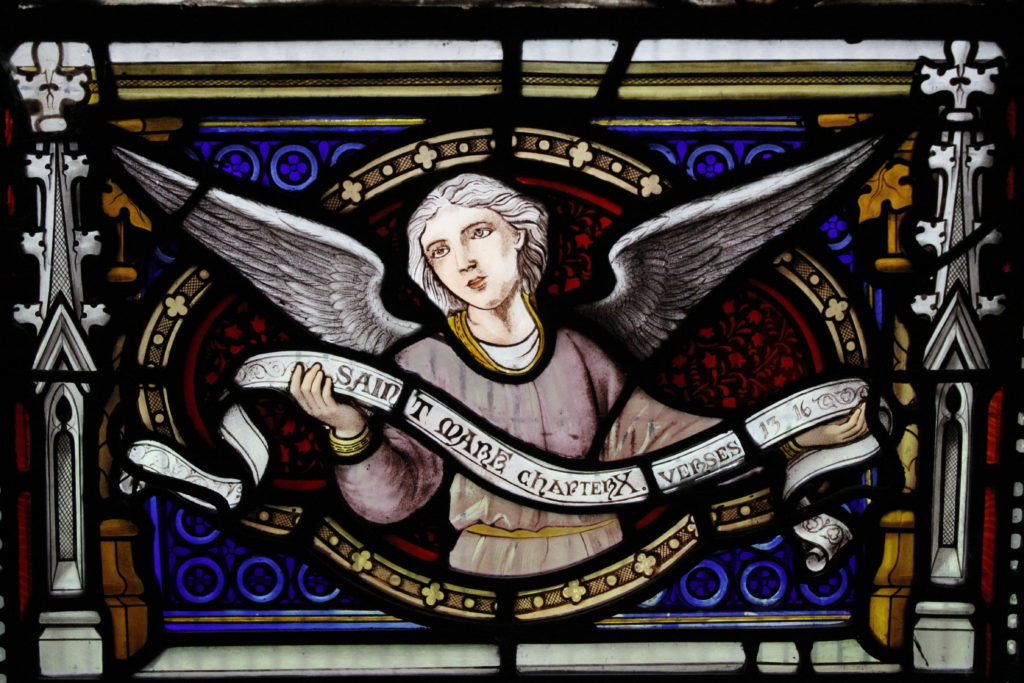 Detail of a stained glass window at St Peter's church