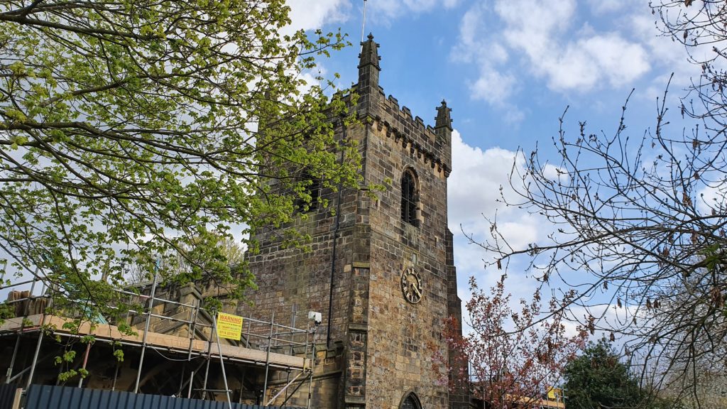 Scaffolding on the church